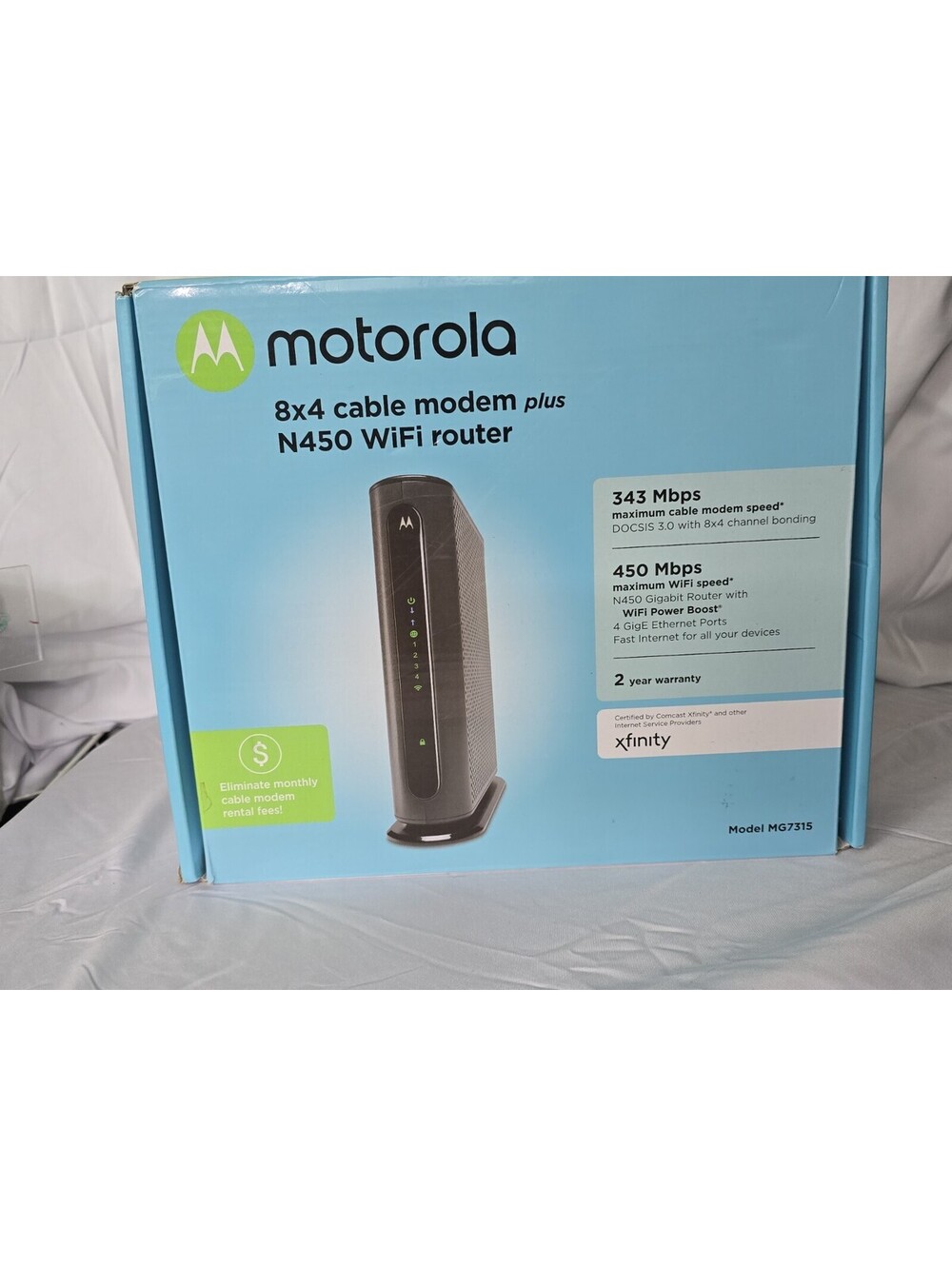 Motorola MG7315 8x4 343 Mbps DOCSIS 3.0 Cable Modem Plus N450 Wi-Fi Router